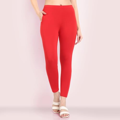 Image of ONE SKY Women Ankle Length Leggings | Premium Cotton Modal Spandex Blend | High Waist Stretchable & Bio-Washed Fabric | Colour-Lock | Ethnic Leggings for Women