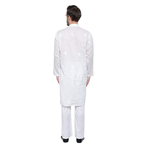 Image of Lucknow Chikan Men's White Pure Cotton Kurta Pajama Set, Full Booty (44)