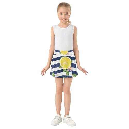 Joisal Lemons Floral Stripes Girls Skorts Athletic Shorts Tennis Skirts Toddler Kid Teen Flowy Skirt 3t3