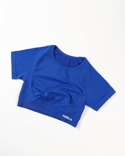 Image of AUROLA Influence Women Crop Top Short Sleeve Compression Workout T-Shirt | Raglan Short Sleeve Crop Top, High-Stretch Seamless Knit, Stay-Put Ribbed Underband, Soft Breathable Comfort