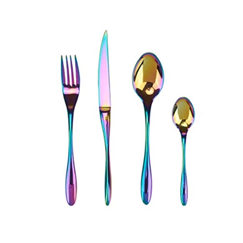 Party 18/10 Eco amigable con acero inoxidable juego de cenadores de oro Cena de cuchillo Cucharara Cocina de mesa Cinquware Juegos 4pcs/Set excepcionales (Color: Rose4pcs) (Rainbow4pcs)