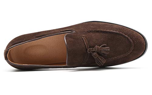 Santimon Mens Fashion Shoes Casual Dress Tassel Slip on Driving Flats Suede Loafers Black Brown Tan3