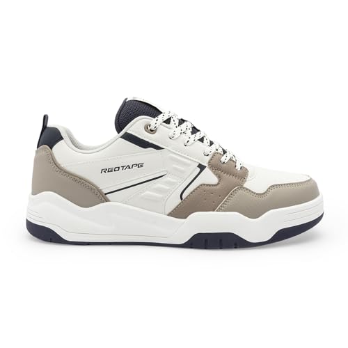 Image of Red Tape Men's Sneakers Beige Green Pu Round Toe Lace-Up Responsive Sole