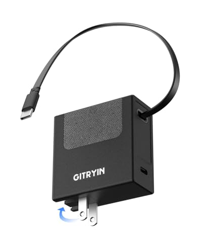 Image of Gitryin 40W USB C Wall Charger with Built-in Retractable Cable, 2-in-1 Foldable Fast Charger Block, Travel Essentials Compatible for iPhone 17 /16 /15, iPad, Galaxy, Pixel, Black