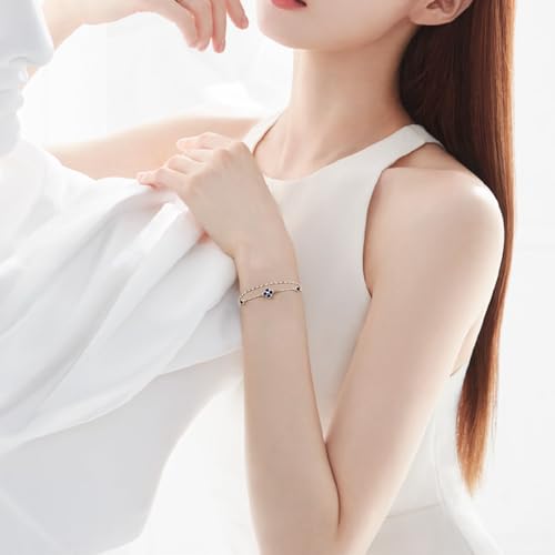 Birthstone Bracelets for Women with Four Leaf Clover 925 Sterling Silver Bracelet Double Layer Trendy Birthday Jewelry Gift for Women3