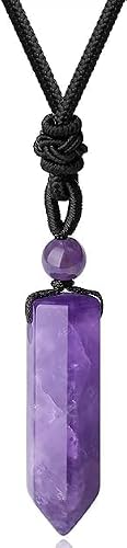 Image of Crystal Pendant - Healing Necklaces for Men & Women - Energy Protection Gemstone - Adjustable Cord Handcrafted Crystal Jewellery for Positive Energy (Amethyst)