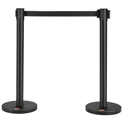 Vevor CROWD CONTROL STANCHIONS 2-PACK Crowd Control Stanchions, 2-Pack Crowd Control Barriers, Carbon Steel Baking Painted Stanchion Queue Post With 6.5Ft Black Retractable Belt cover