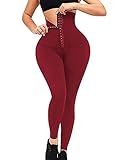 Peaceglad Womens Corset Adjustable Leggings High Waist Tummy Control Fitness Shaper Stretch Yoga Pants (Wine, Medium, m)