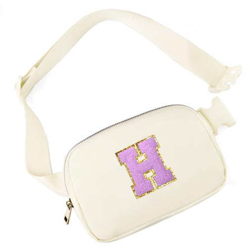 Image of Gitus Gifts for 8 9 10 11 12 Year Old Girls Belt Bag Fanny Pack Crossbody Bags with Initial Letter Patch Cute Stuff Birthday Gifts for Teen Girls Women Personalized Trend Stuff (Ivory-H)