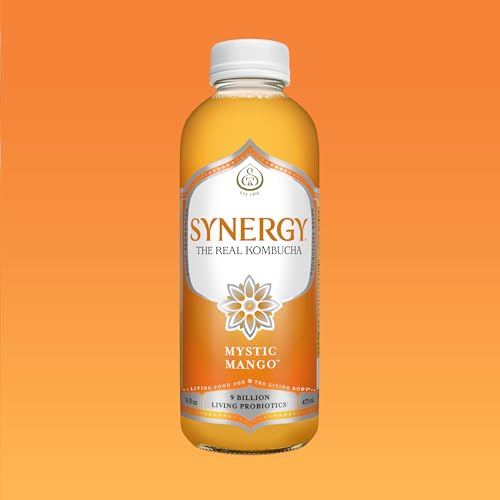 SYNERGY The Real Kombucha - Mystic Mango - 16 fl oz Bottle - Raw Probiotic Drink for Gut Health and Immune Support