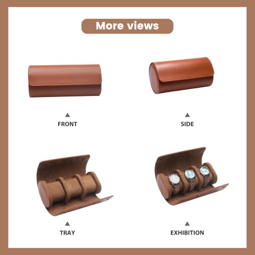Handmade PU Leather 3-Slot Watch Roll