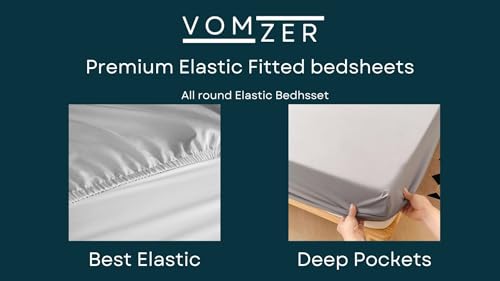 Image of VOMZER 300 Threadcount Elastic Fitted Bedsheets Single Bed with 1 Pillow Cover | Single Bed with All Around Elastic, Size 36 X 72 X 8 Inches Blue