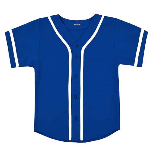 EALER BJK80 Series Kids Baseball Jersey Softball Jersey Button Down Shirts Blue Size 6T