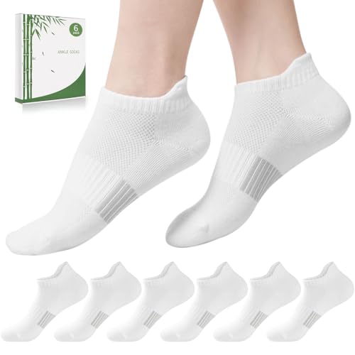 Ankle Socks for Women, 6 Pairs White Running Socks Womens Athletic Low Cut No Show Socks for Women