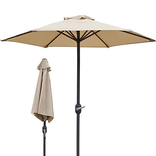 Sombrilla de patio de aluminio CLSDRZC beige con protección UV y manivela exterior