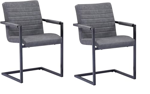 SAM 2er Set Esszimmerstuhl Parzivo, Kunstlederbezug, Farbe Anthrazit, Armlehnstuhl im Industrial-Stil, pflegeleichter Schwingstuhl mit...
