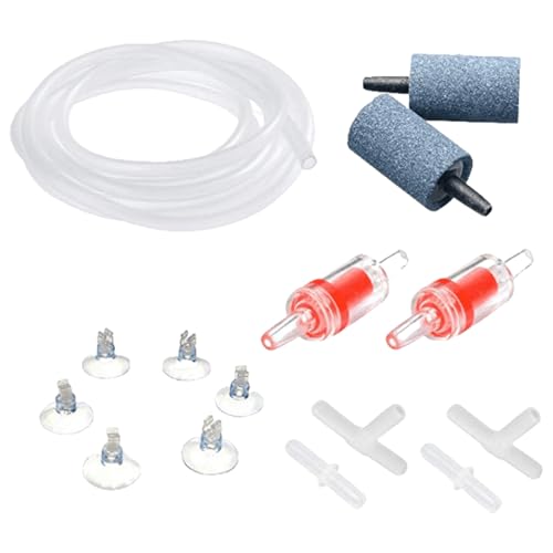 IKOPFLN 14-in-1-Aquarium Luftschlauch 4m Luftleitungsschlauch 4/6 Silikon Standard-Luftpumpenzubehör-Set mit Luftsteinzylindern Anschlüssen Saugnäpfen und Rückschlagventilen