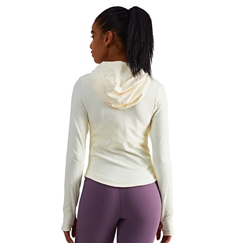 Womens Hooded Athletic Long Sleeve Running Shirts Workout Yoga Tops With Thumb Holes Slim Fit Off-White #TOP2