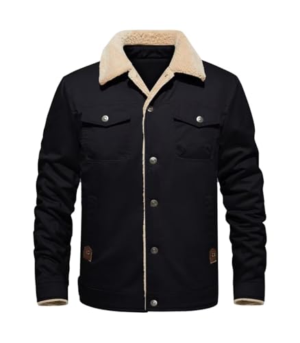 Image of INVACHI Men's Winter Jacket Cotton Jackets with Fleece Lined Thick Work Coats Warm Cargo Jackets with Hooded Pockets