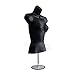 DisplayTown Female Mannequin Torso with Metal Stand Hollow Back Body Stackable Dress Form for Tshirt Display, Countertop, Craft Shows, Photos and Design, S-M Clothing Size (Black, Set of 1)