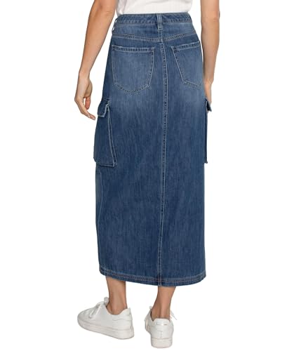 Liverpool Women's Denim Maxi Cargo Skirt with Split Front2