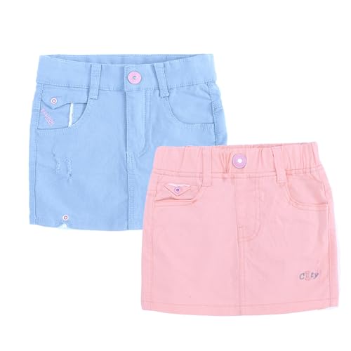 Image of ABALACOCO Jean Skirt for Girls 2Pack Denim Mini Skirt Shorts A-Line Kids Dress,Stretchy Waist Cotton Soft Button Wear 3-14T