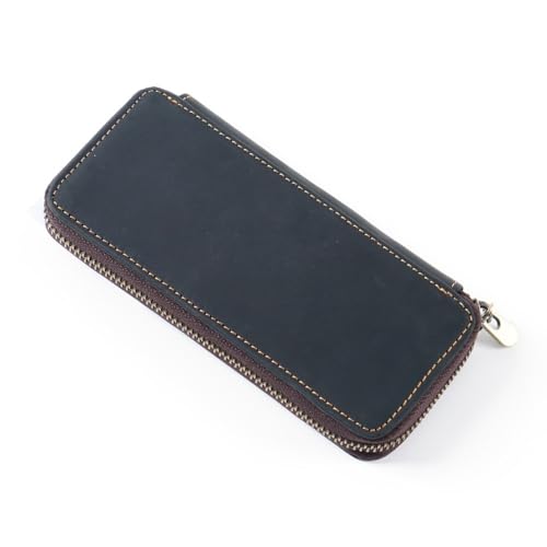 Leather Pencil Pouch Case,Zippered Pen Pencil Stationery Bag with 3 Elastic Rope Pen Places& 1 Card Clip for School Office