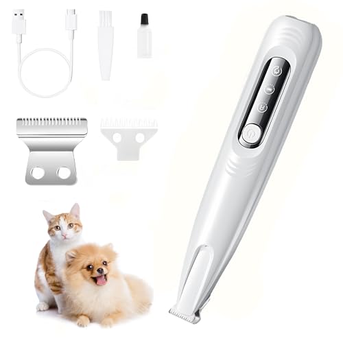 Pet Dog Cat Paw Trimmer Hair Shaver Grooming Clippers Grooming Kit with LED Light Low Noise Waterproof Rechargeable Paw Trimmer Clippers Shaver Razor for Dogs Cats Paws Eyes Ears Face