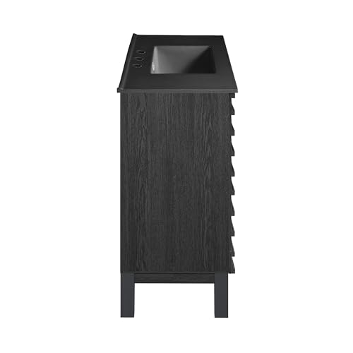 Image of Swiss Madison Cascade 48 in. Black Oak Bathroom Vanity with Black, 3-Hole Ceramic Sink Top
