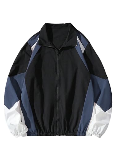 OYOANGLE Men's Color Block Lightweight Windbreaker Jacket Zip Up Jacket Outerwear Outdoor Varsity Jacket