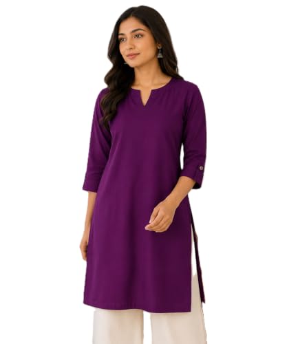 Image of Women's Rayon Solid Straight Kurti | 3 /4 Sleeve | Round Neck with V Cut | Regular Fit | Casual Office Wear Kurta for Women