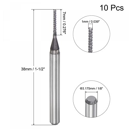 Image of uxcell End Mill CNC Router Bits, 1mm x 7mm 1 /8 inch Shank Diamond Film Coated Carbide Engraving Bit Milling Cutter Right Hand for PCB Plastic Fiber Wood 10pcs