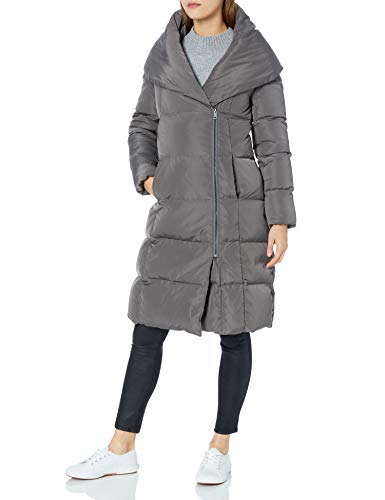 Cole Haan Women's Taffeta Down Double Breasted Zip Front Coat, Carbon, X-Small