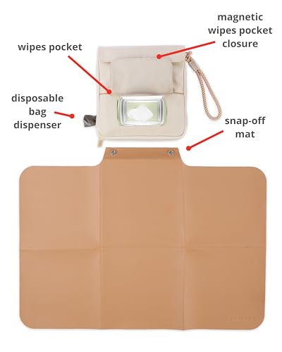 Image of Skip Hop Travel Baby Changing Pad with Easy-Clean Surface, Covers Public Changing Stations, Wipes Pocket, Diaper Storage, Disposable Bag Dispenser and Magnetic Wipes Pocket, Clean Slate, Oat