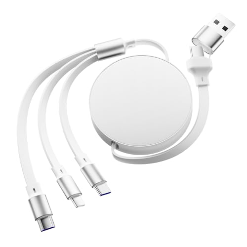 Câble de charge USB rétractable 3 en 1 - 120 W - Câble de charge rapide - Avec micro / téléphone / type C - Câble de charge universel - Enrouleur -...
