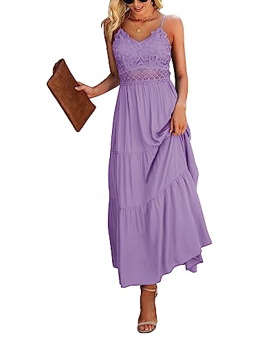 Image of Dokuritu Women's Beach Crochet Lace Maxi Dress Solid Color Summer Vacation Wedding Guest Spaghetti Strap Long Dress