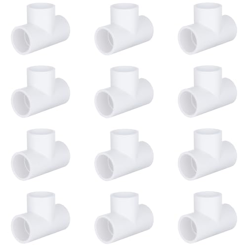 1/2-inch PVC 3-Way Tee Fittings (12 Pack), White, Furniture Grade PVC, Tee Connectors for DIY Furniture, Greenhouse, Pool Products