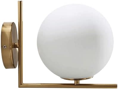 Elksdut Wit Glazen Bol Wandlamp Ijzer Galvaniseren Wandlamp Indoor Installatie Decoratie Wandlampen Moderne Eenvoud Wandkandelaar Voor Slaapkamer/Woonkamer (E27 Lamp Hoder)