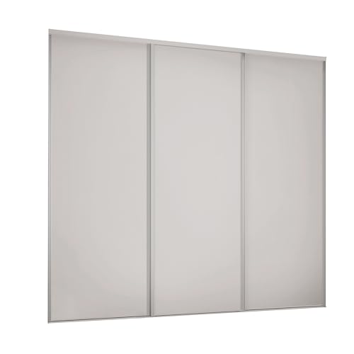 Image of SPACEPRO Heritage Sliding Door Wardrobe, 3 Door Modern Wardrobe, Dove Grey MFC Wood panel & matching steel Frame Sliding Wardrobe Doors for Bedroom, Ideal for H2260mm x W2672mm opening