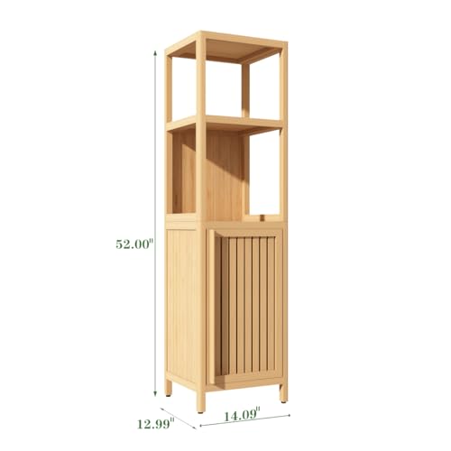 Ball & Cast Bamboo Storage-Cabinet, Bathroom Freestanding Cabinet with Slat Door & 2 Shelves,Multi-Purpose Bamboo-Floor Organizer for Entryway Living Kitchen Entryway, Natural by Ball & Cast - Image 3