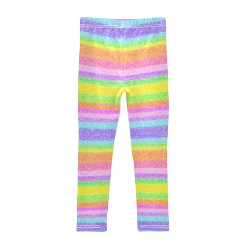 Rainbow Glitter Horizontal Stripes Girls Leggings Kids Yoga Pants Dance Active Tights 4T2