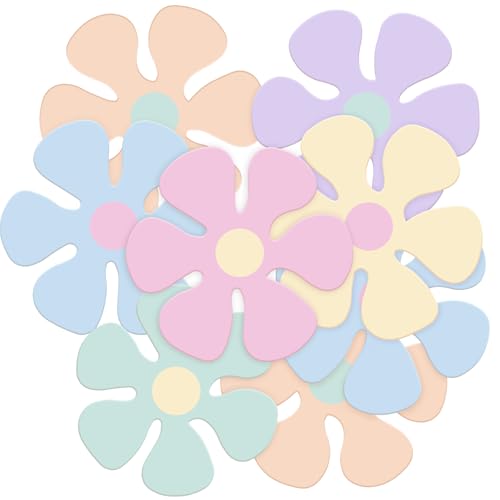 Image of Henoyso 60 Pcs Groovy Party Decorations Retro Flower Daisy Decor,4.33 Inch | vibrant retro colors, waterproof glossy paper, double-sided print, for party wall classroom DIY decor