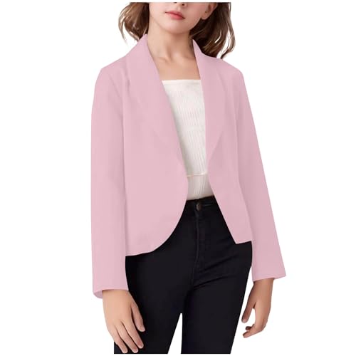 WZMYDBD Mädchen Blazer Jacke Teenager Anzug Vorne Offen Jacke Mode Revers Jacken Klassische Langarm Anzüge Basic Temperament Cardigan Elegant Kinder Outfits Einfarbige Anzugjacke 5–14 Jahre