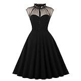 Wellwits Women's Mesh High Frill Neck Sweetheart Formal Vintage Dress Black M
