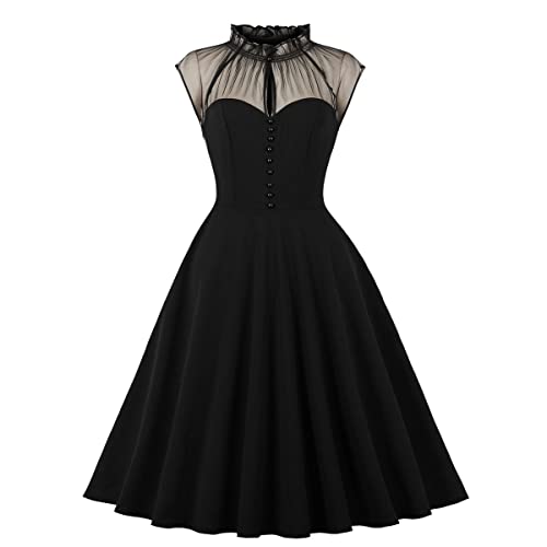Wellwits Women's Mesh High Frill Neck Sweetheart Formal Vintage Dress Black M #TOP5