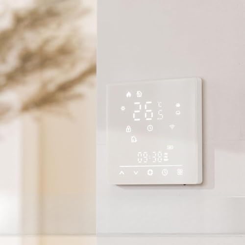 Home MATTER Termostato eléctrico de calefacción de suelo con estación meteorológica y pantalla táctil 2.5D para sistemas de calefacción de suelo de agua