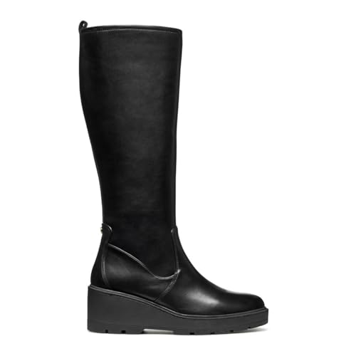Geox D Miereille Damenstiefel aus Leder mit Keilabsatz, Schwarz ,...
