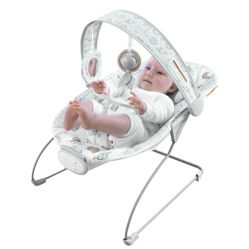 Image of Portable Baby Bouncer Seat with 8 Melodies, 3 Vibration Levels & Adjustable Volume, Foldable Infant Bouncer Rocker with Safety Harness for Baby 0-6 Months, Indoor & Outdoor Use BR2403