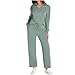 Sinzelimin Women Tracksuit Set Fashion Solid Color Lapel Long Sleeves Pullover Sweatshirt and Wide Leg Jogger Sweatpant Suit Green 3X-Large