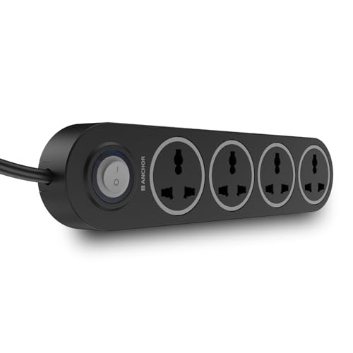 Image of Anchor by Panasonic 4 Universal Socket Extension Board, 6A Spike Guard with 2-Meter Heavy Duty Cord for Home and Office Usage, 4 Way Power Strip with LED Indicator, Matt Finish